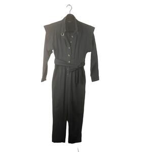 Trendyol Women's Black Long Sleeves Front Buttons Belted Jumpsuit sz. 36/XS
